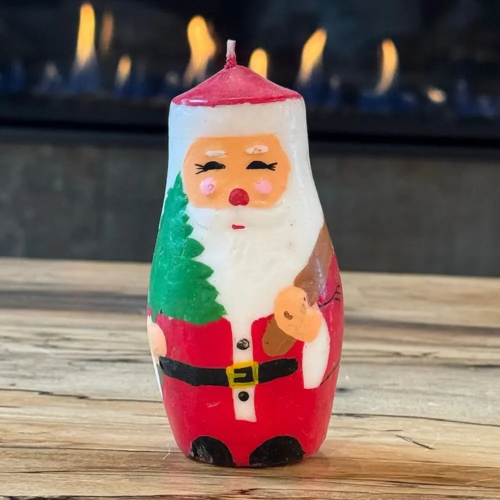Vintage 1950s Santa Claus Candles Lot of 3, Retro Mid Century Christmas Figural